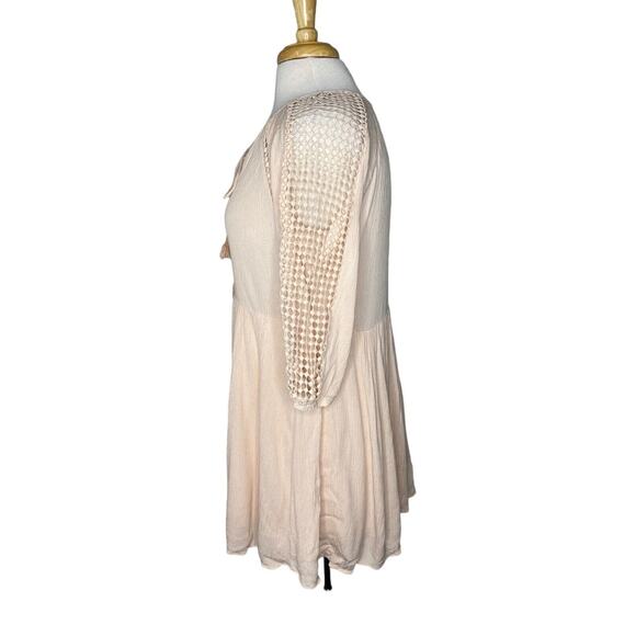 HEARTLOOM Crochet Pink Peasant Cottage Blouse Tunic Size Medium Boho Hippy - Picture 2 of 12